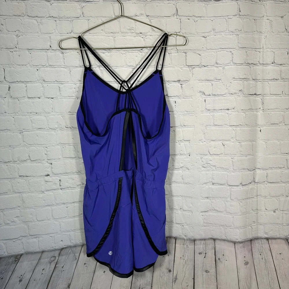 Lululemon Sweaty or Not Runsie Purple Strappy Back Athletic Romper Size 10